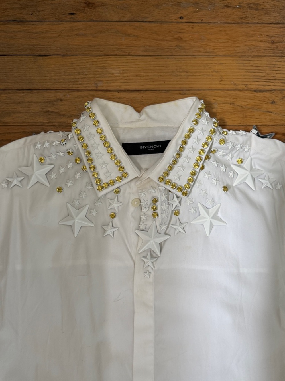 Givenchy White Long-Sleeve Shirt with Gold-Studded Star Collar